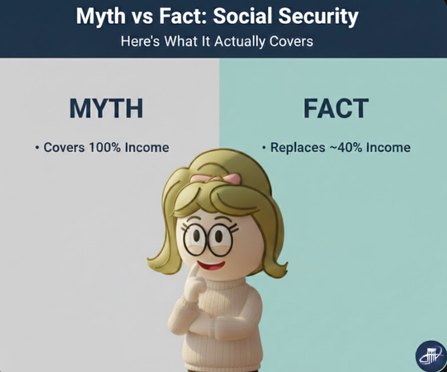 Pinterest pin: Common Social Security myths women still believe including coverage, timing, and disappearance fears